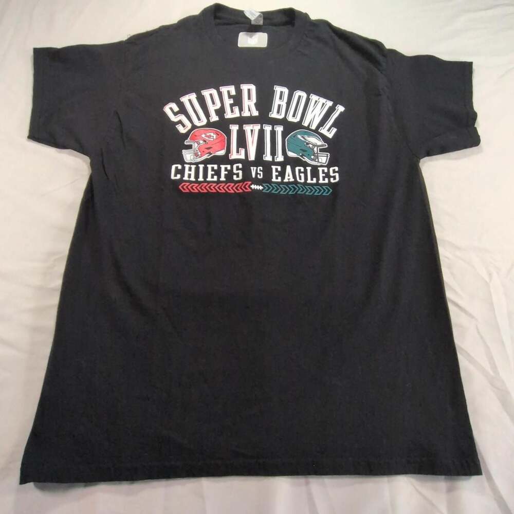 NFL Super Bowl LVII Chiefs vs Eagles T-Shirt Black Size L